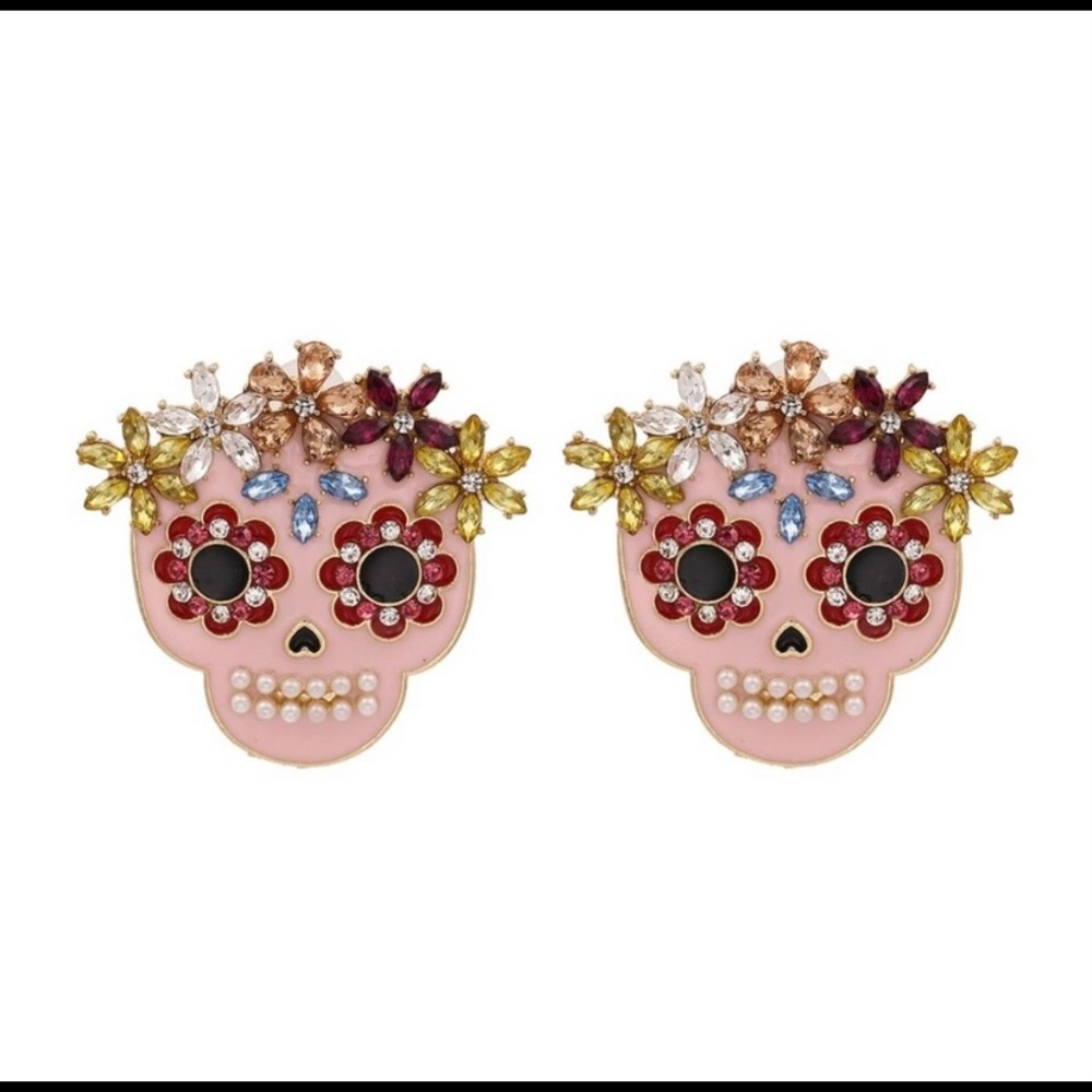 Sugar Skull Earring Studs LARGE Stones Boho